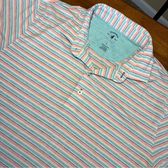 johnnie-O Other - Johnnie-O Men's Top Shelf Striped Polo Shirt - Blue, Pink, White